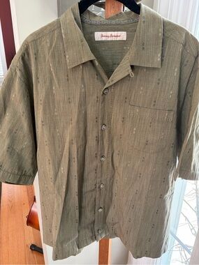 Tommy Bahama M Medium Olive Short Sleeve Button-Up Shirt Silk/Cotton
